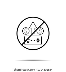No Game controller, donate icon. Simple thin line, outline vector of esport ban, prohibition, embargo, interdict, forbiddance icons for ui and ux, website or mobile application