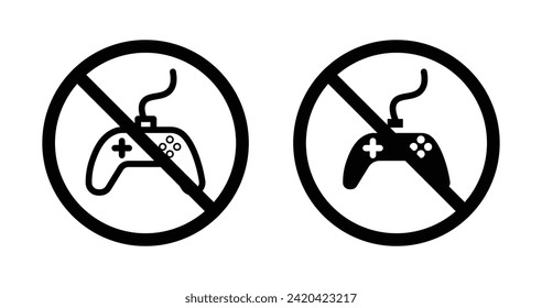 No game icon set. forbidden gammer banner vector symbol in a black filled and outlined style. No games console sign.