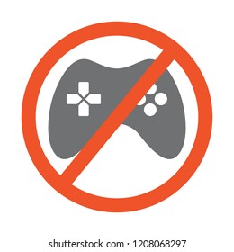No Gamepad symbol design illustration. Forbidden sign with gaming joystick icon isolated on white background. Red line cross in circle