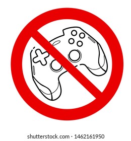 No games. No gamepad icon. No joystick sign. Forbidden gamepad icon. Prohibited gaming icon. prohibition line sign design. Do not play games icon. Line concept art with izolated back