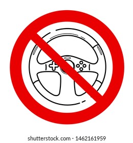 No games. No gamepad icon. No joystick sign. Forbidden gamepad icon. Prohibited gaming icon. prohibition line sign design. Do not play games icon. Line concept art with izolated back