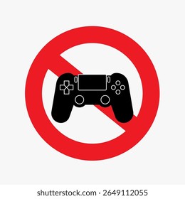 No Gaming Allowed: A simple, bold graphic featuring a video game controller crossed out by a red circle, signifying a prohibition against gaming.