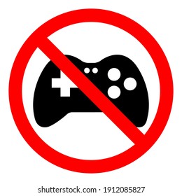 No gaming sign. Game joystick icon. Forbidden sign. Game is prohibited. Vector illustration.