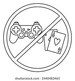 No gaming sign. Game joystick icon. Forbidden sign. Game is prohibited. Vector illustration.