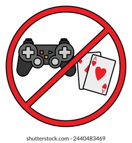 No gaming sign. Game joystick icon. Forbidden sign. Game is prohibited. Vector illustration.