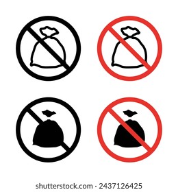No Garbage Sign Icon Set. Trash litter forbidden vector symbol in a black filled and outlined style. Clean Area Sign.