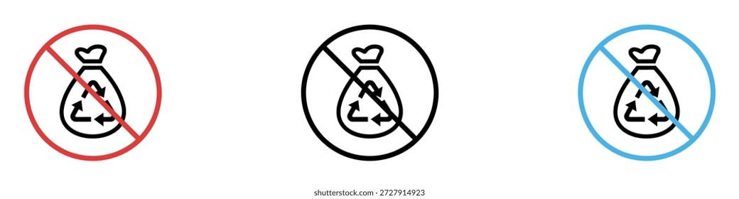 No hay símbolo de letrero de basura. Vector de prohibición de reciclaje de residuos. Ilustración vectorial.