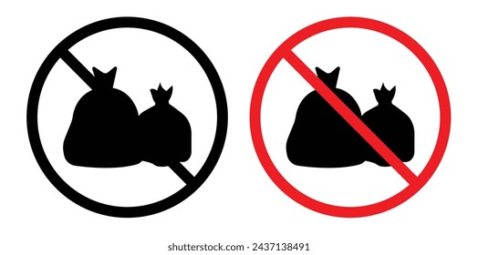 No Garbage Sign Line Icon. Waste Disposal Ban icon in outline and solid flat style.