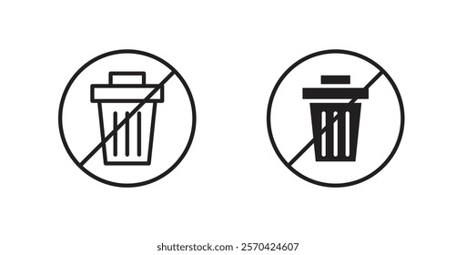 No garbage sign vectors set in black. line and flat versions