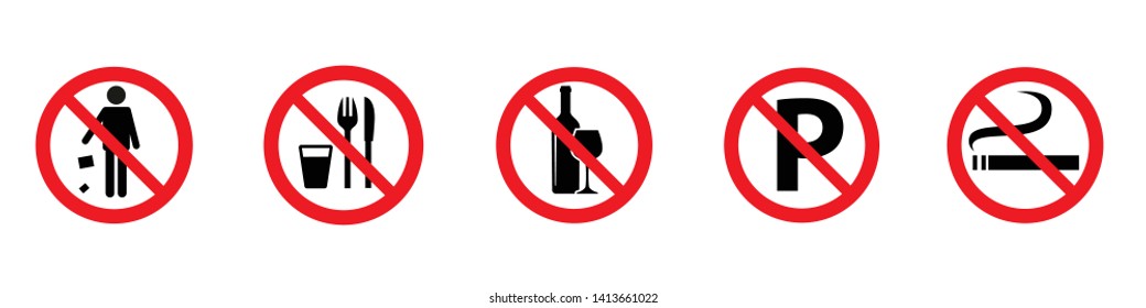 no garbage,drinks,food,parking and  cigarette sign symbols