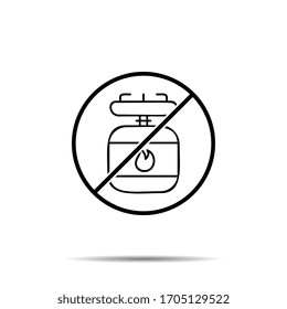 No hay icono de la botella de gas. Línea delgada simple, contorno vectorial de la prohibición de aventura, prohibición, embargo, interdicción, íconos de prohibición para ui y ux, sitio web o aplicación móvil