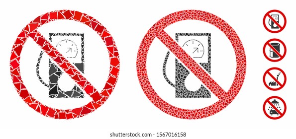 No gas station mosaic of inequal items in variable sizes and color tinges, based on no gas station icon. Vector inequal pieces are united into composition.