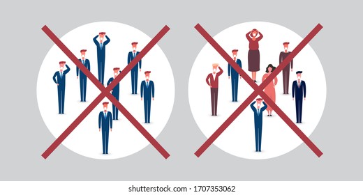 No Gathering - Protect Yourself, Keep Your Social Distancing - Stay Away from Close Personal Contacts During the Global Pandemic to Avoid Infection - Corona Virus and Self Quarantine Design Concept
