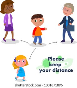 No gatherings: people keep social distancing, isolated cartoon vector illustration