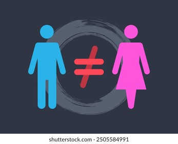 No gender equality. Dark background. Isolated vector illustration.
