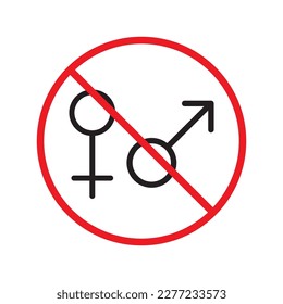 No hay icono de vector de género. Señal de género de hombres y mujeres. Diseño de letreros planos masculinos y femeninos. Advertencia, precaución, atención, etiqueta de restricción prohibir símbolo de género pictograma