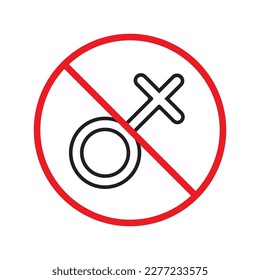 No hay icono de vector de género. Señal de género de hombres y mujeres. Diseño de letreros planos masculinos y femeninos. Advertencia, precaución, atención, etiqueta de restricción prohibir símbolo de género pictograma
