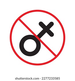 No gender vector icon. Gender sign of men and women. Male and female flat sign design. Warning, caution, attention, restriction label ban gender symbol pictogram