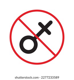 No hay icono de vector de género. Señal de género de hombres y mujeres. Diseño de letreros planos masculinos y femeninos. Advertencia, precaución, atención, etiqueta de restricción prohibir símbolo de género pictograma