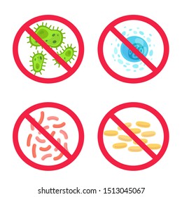 No germs. Clean antibacterial control and antiseptic antiviral in hospital flat vector icon disinfectant antimold symbol set