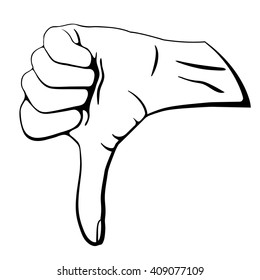 No gesture. Thumbs down.  Contour arm. Vector Illustration.