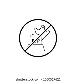 No ghost over the tombstone icon. Simple thin line, outline vector of Halloween ban, prohibition, forbid icons for UI and UX, website or mobile application