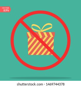 No Gift box sign icon. Present symbol. Yellow prohibition sign. Stop symbol. Vector illustration eps10