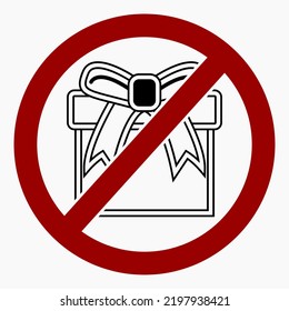 No gift icon. Present ban. Do not give gifts. There are no gifts. Vector icon.