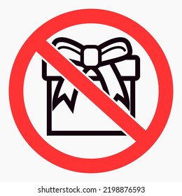 No gift icon. Present ban. Do not give gifts. There are no gifts. Vector icon.