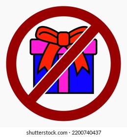 No gift icon. Present ban. Do not give gifts. There are no gifts. Vector icon.