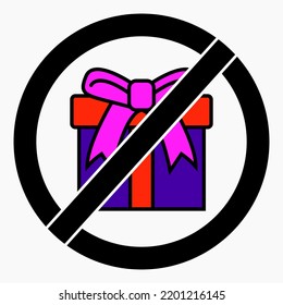 No gift icon. Present ban. Do not give gifts. There are no gifts. Vector icon.