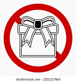 No gift icon. Present ban. Do not give gifts. There are no gifts. Vector icon.