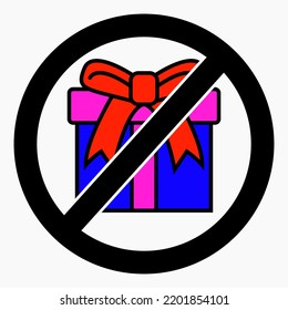 No gift icon. Present ban. Do not give gifts. There are no gifts. Vector icon.