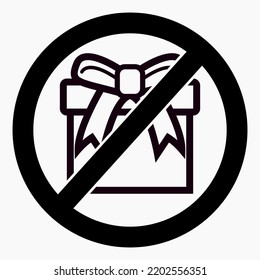 No gift icon. Present ban. Do not give gifts. There are no gifts. Vector icon.