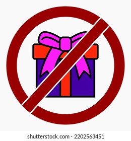 No gift icon. Present ban. Do not give gifts. There are no gifts. Vector icon.