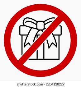 No gift icon. Present ban. Do not give gifts. There are no gifts. Vector icon.