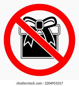 No gift icon. Present ban. Do not give gifts. There are no gifts. Vector icon.