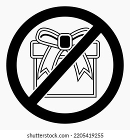 No gift icon. Present ban. Do not give gifts. There are no gifts. Vector icon.