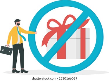 No gift policy. Ban gift box. No surprise and birthday. Parcels are forbidden to go to a party. vector illustration

