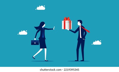 No Gift Policy. Businesswoman Refuses To Accept Gifts. Vector Illustration