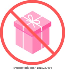 No gift sign or no present gift box vector icon isolated in white background for apps mobile, print and websites. Warning label.	