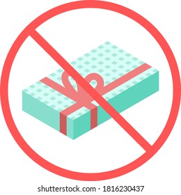 No gift sign or no present gift box vector icon isolated in white background for apps mobile, print and websites. Warning label.	