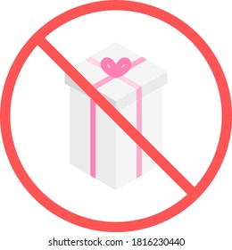 No gift sign or no present gift box vector icon isolated in white background for apps mobile, print and websites. Warning label.	