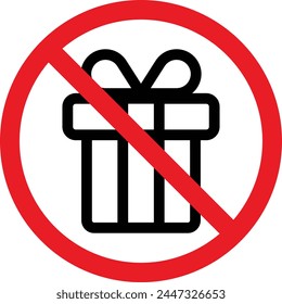 No gift sign . Prohibited gift icon isolated on white background . Forbidden present icon vector