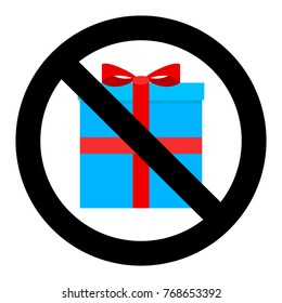 No gift and surprise. Ban giftbox ribbon, not holiday, prohibition christmas and birthday gifts. Vector illustration