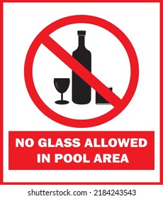 No glass allowed in pool area sign vector