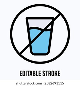 No Glass, Water Icon. Simple Thin Line, Water Ban, Prohibition, Embargo, Forbiddance Icons For Ui And Ux, Website Or Mobile Application. 