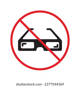 No glasses vector icon. Forbidden glasses flat sign design. Glasses prohibited icon. Warning, caution, attention, restriction label ban danger symbol pictogram. Do not wear glasses icon