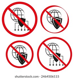 No global access. Red prohibition sign. Vector network security icon.