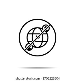 No global, online training, videos, profile icon. Simple thin line, outline vector of online traning ban, prohibition, embargo, interdict, forbiddance icons for ui and ux, website